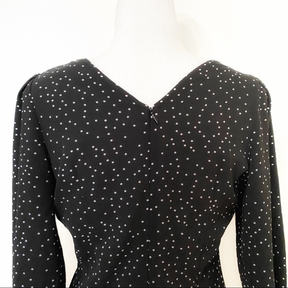 Zara BLACK WHITE POLKA DOT LACE UP RUCHED HALF SLEEVE MIDI DRESS - S - Picture 7 of 13